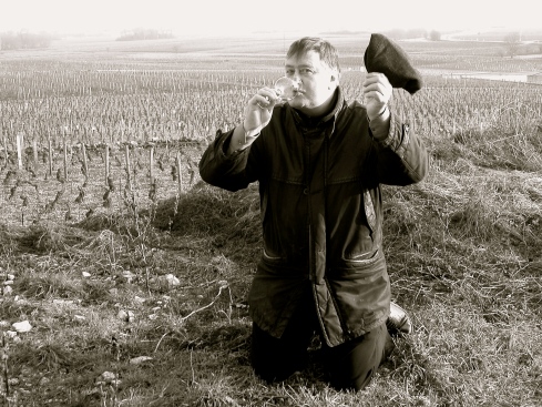 Peter tasting in the Montrachet vineyard